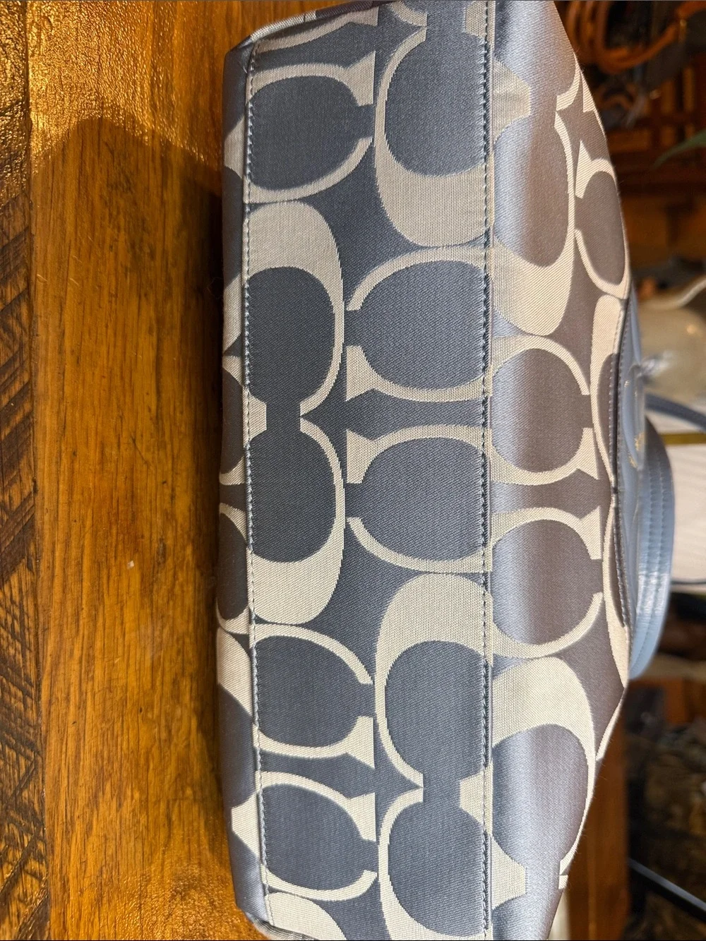 Coach F18335 Laura Op Art Tote Blue Patent Leather Signature EUC Large